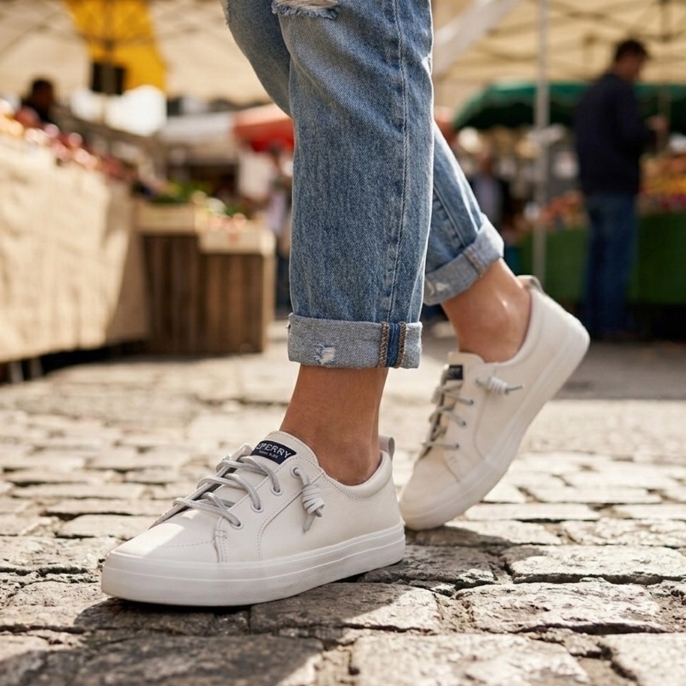 Sperry Topsider Crest Vibe White Leather Lace Up Sneakers Tennis Shoes Size 8